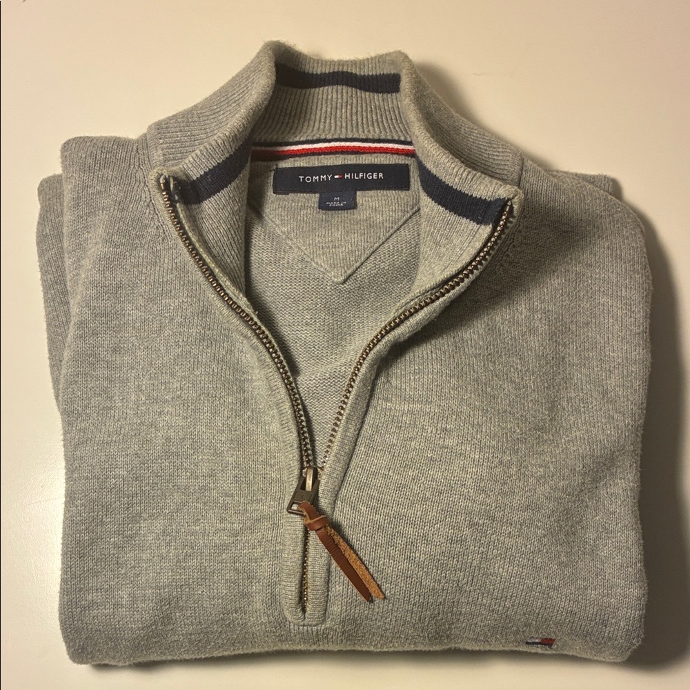 Tommy Hilfiger Light Gray Zip-Up Sweater